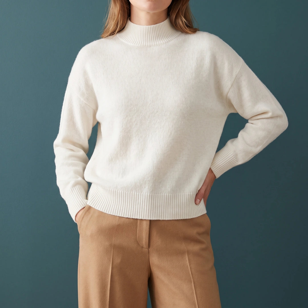 Martina Smooth Knit Mock Neck Relaxed Sweater - White