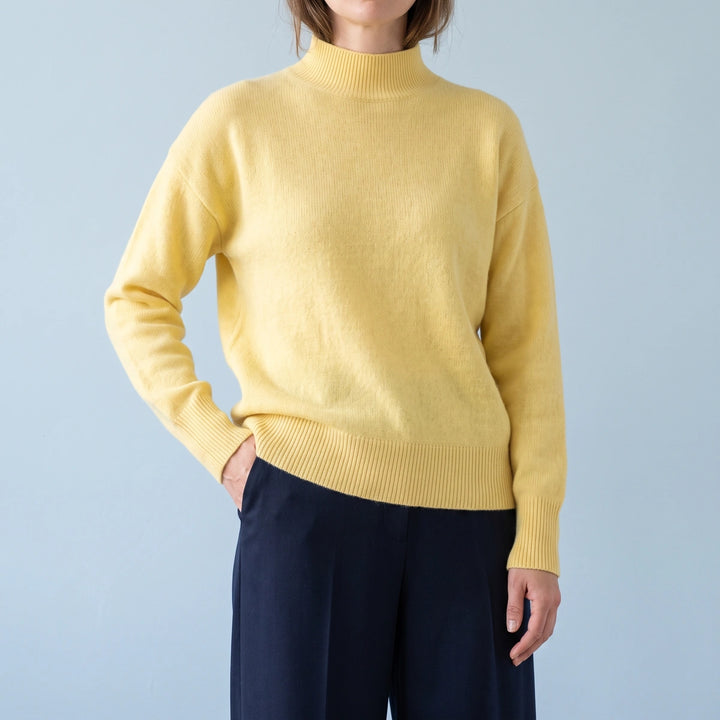 Martina Smooth Knit Mock Neck Relaxed Sweater - Yellow