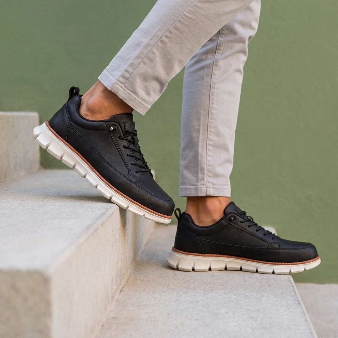 Maximo Leather Orthopedic Welt Lace Up Sneakers - Black