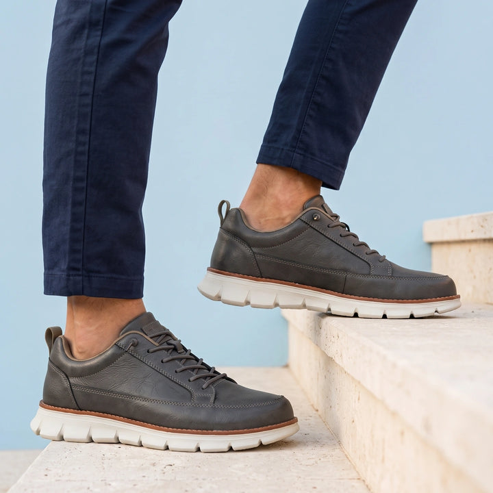 Maximo Leather Orthopedic Welt Lace Up Sneakers - Charcoal
