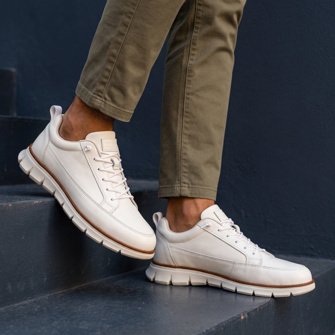 Maximo Leather Orthopedic Welt Lace Up Sneakers - White