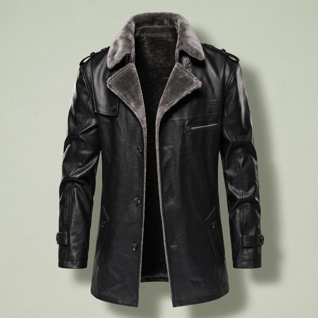 Maxwell Shearling Collar Car Coat - Black