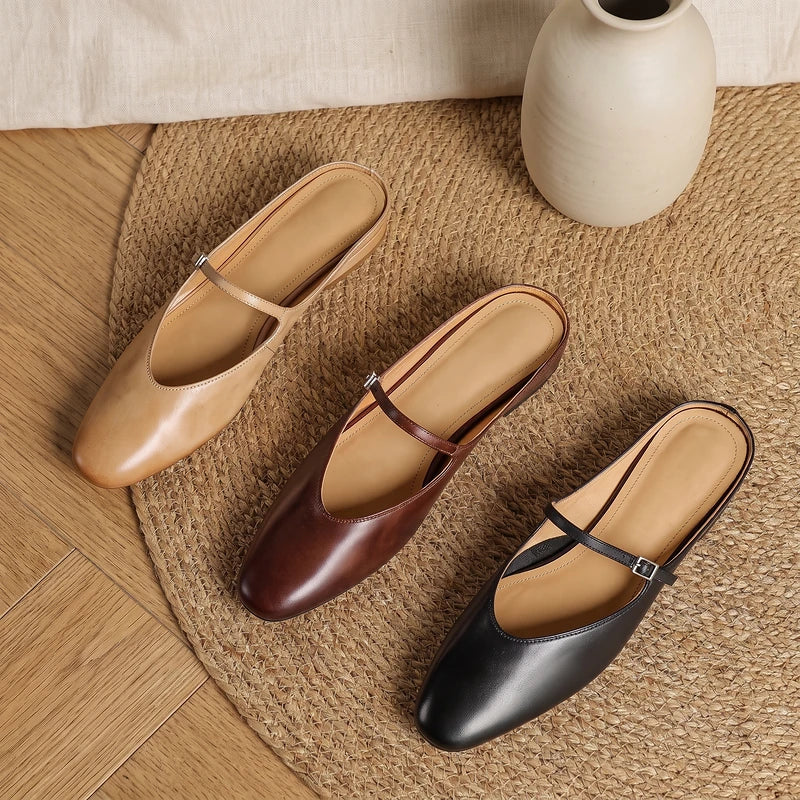 Winnie Women's Leather Round Toe Mules