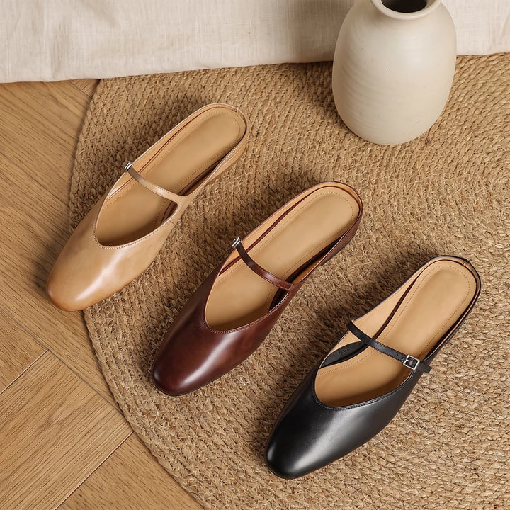 Winnie Women's Leather Round Toe Mules