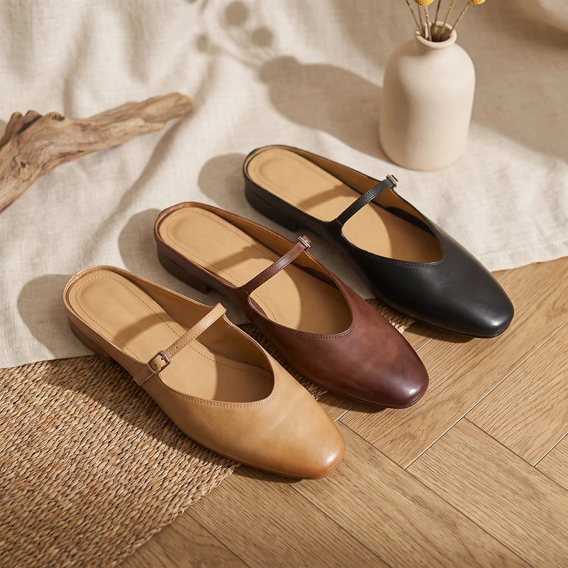 Winnie Women's Leather Round Toe Mules