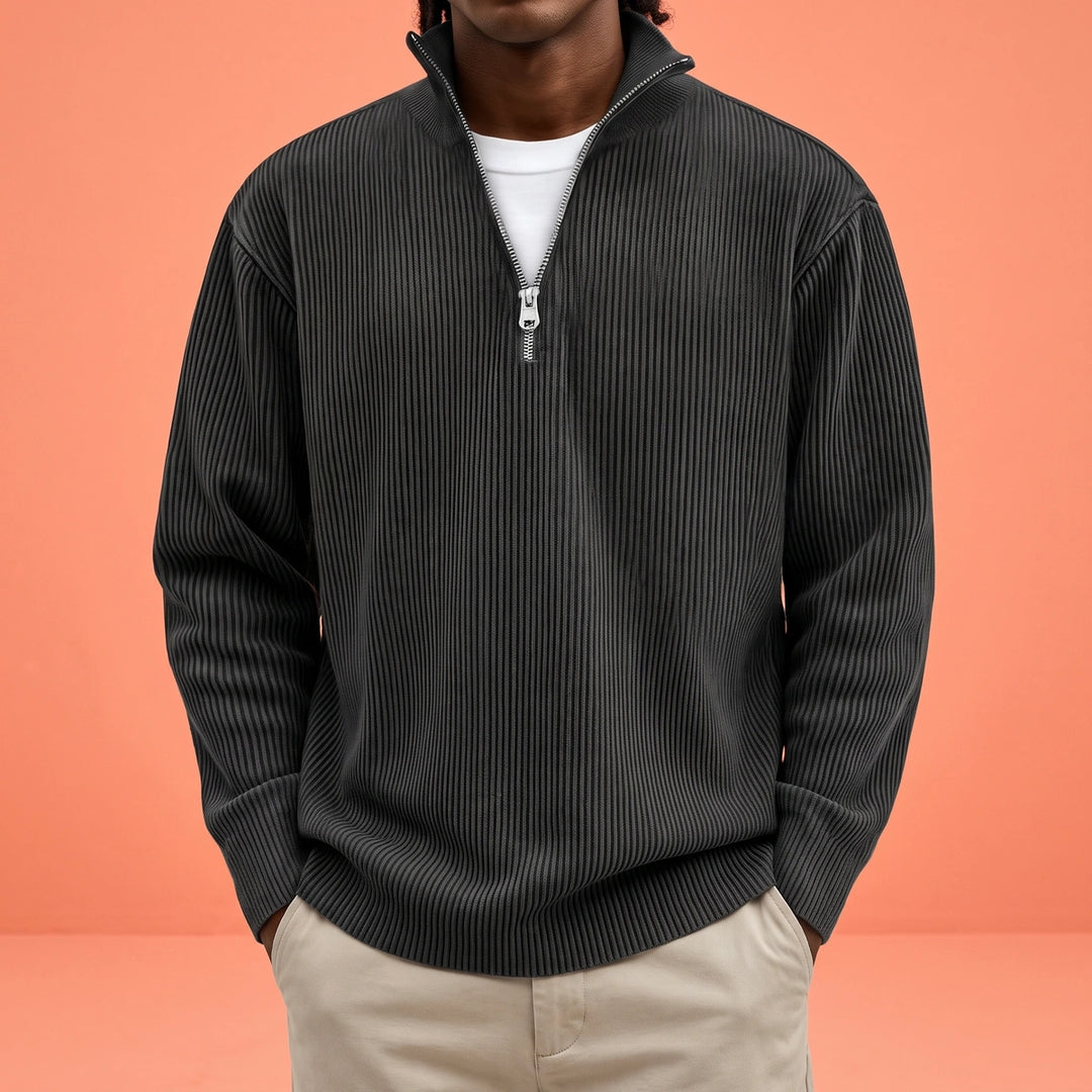 Micah Ribbed Knit Quarter Zip Sweater - Black