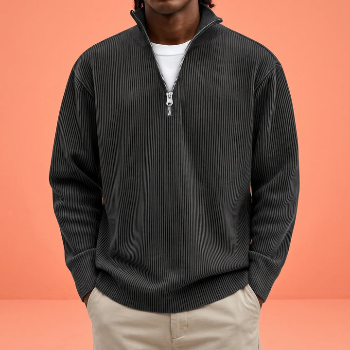 Micah Ribbed Knit Quarter Zip Sweater - Black