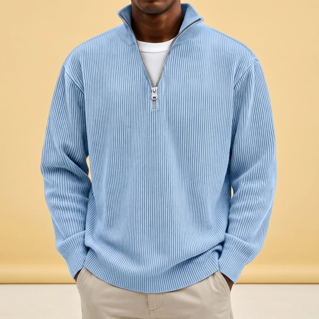 Micah Ribbed Knit Quarter Zip Sweater - Blue
