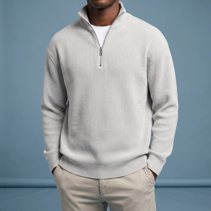 Micah Ribbed Knit Quarter Zip Sweater - Gray