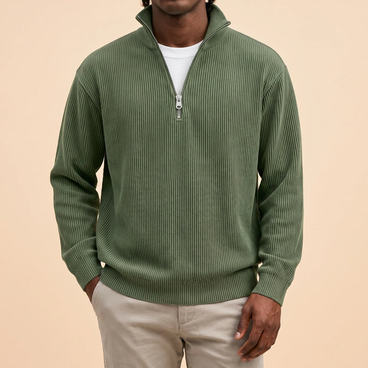 Micah Ribbed Knit Quarter Zip Sweater - Green
