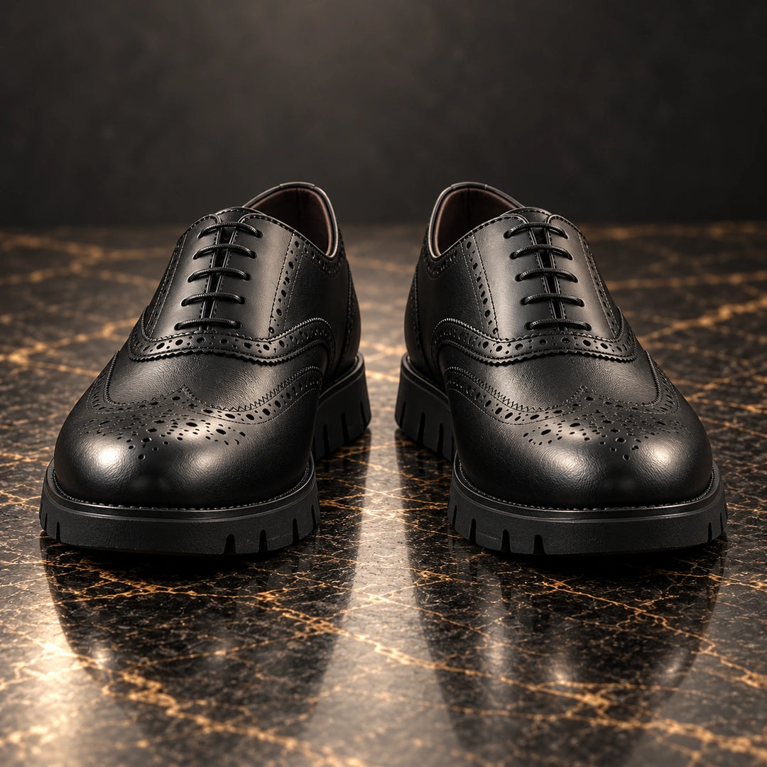 Miles Wingtip Brogue Flex Sole Oxford Shoes - Black
