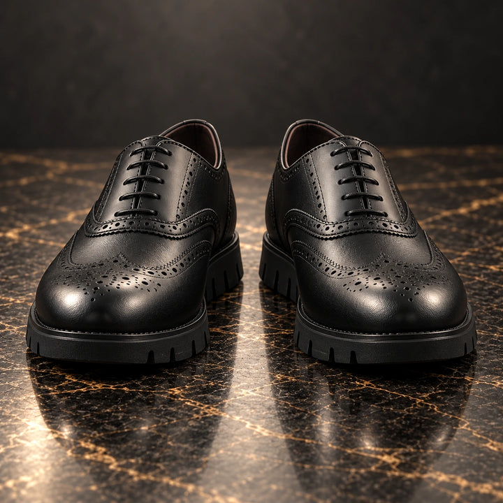 Miles Wingtip Brogue Flex Sole Oxford Shoes - Black
