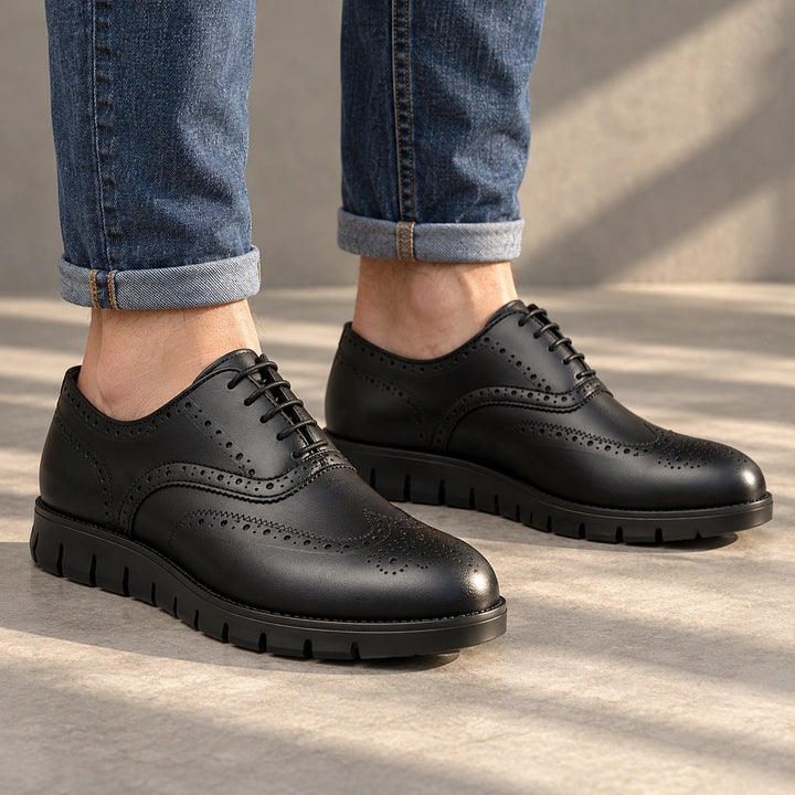Miles Wingtip Brogue Flex Sole Oxford Shoes - Black