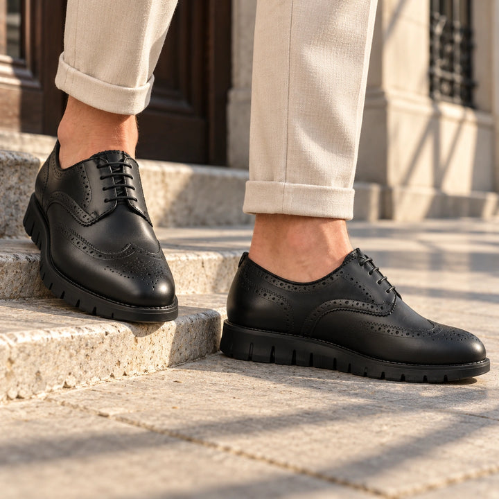 Miles Wingtip Brogue Flex Sole Oxford Shoes - Black