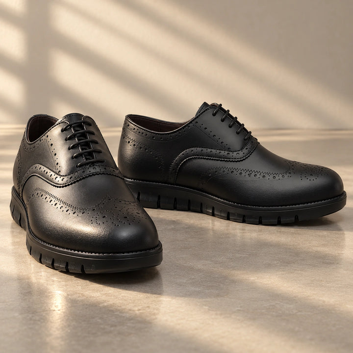 Miles Wingtip Brogue Flex Sole Oxford Shoes - Black