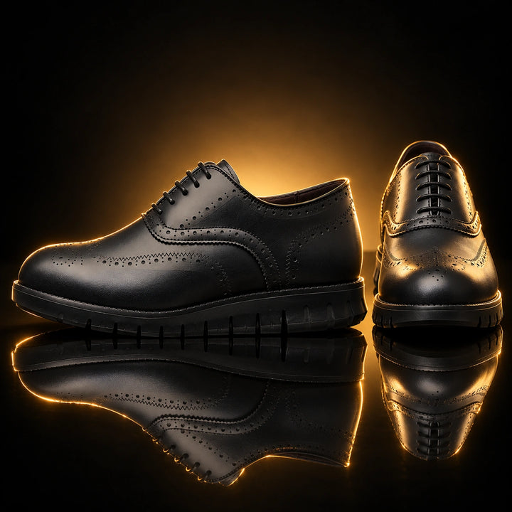 Miles Wingtip Brogue Flex Sole Oxford Shoes - Black
