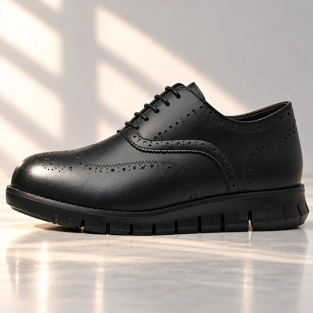 Miles Wingtip Brogue Flex Sole Oxford Shoes - Black