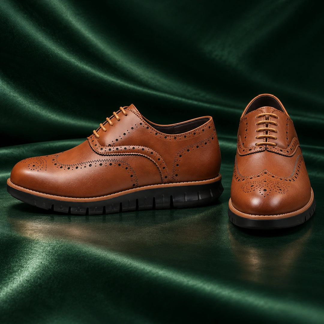 Miles Wingtip Brogue Flex Sole Oxford Shoes - Brown Black Sole