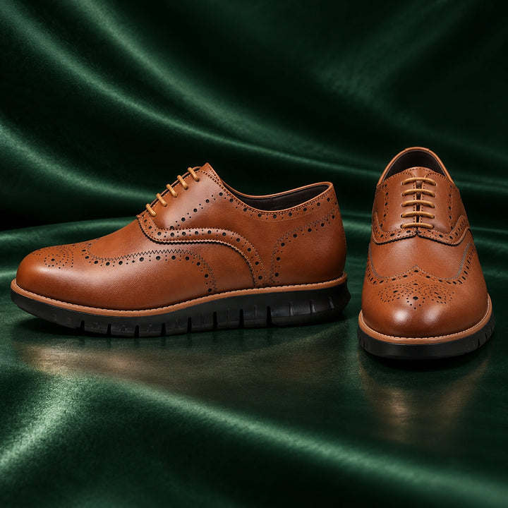 Miles Wingtip Brogue Flex Sole Oxford Shoes - Brown Black Sole
