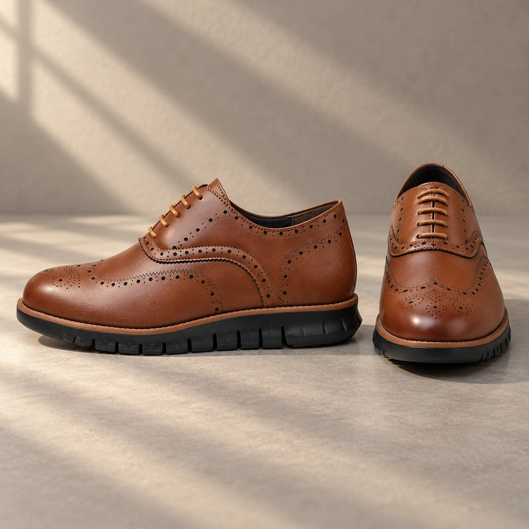 Miles Wingtip Brogue Flex Sole Oxford Shoes - Brown Black Sole