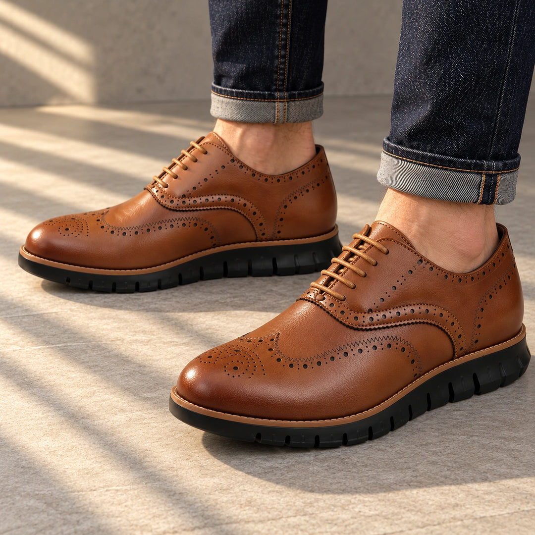 Miles Wingtip Brogue Flex Sole Oxford Shoes - Brown Black Sole