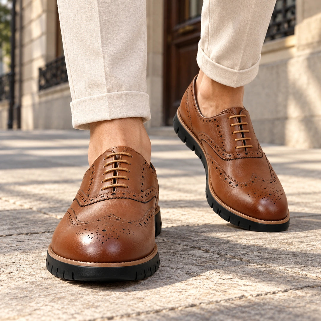 Miles Wingtip Brogue Flex Sole Oxford Shoes - Brown Black Sole
