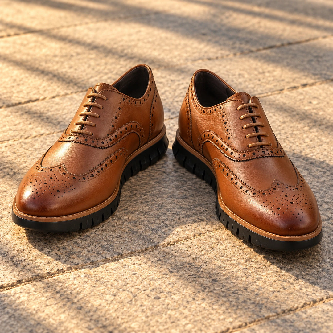 Miles Wingtip Brogue Flex Sole Oxford Shoes - Brown Black Sole