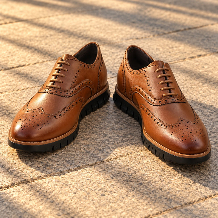 Miles Wingtip Brogue Flex Sole Oxford Shoes - Brown Black Sole