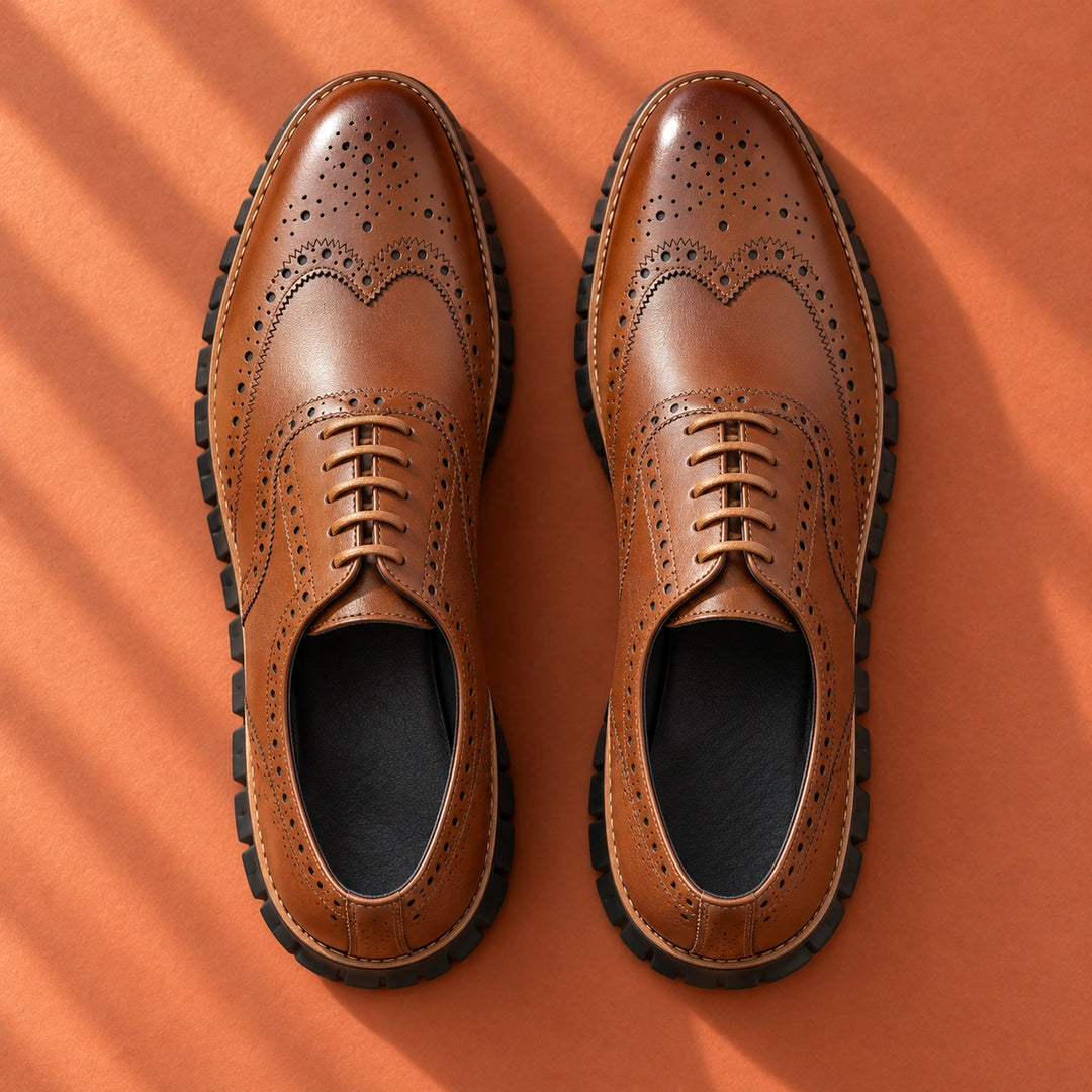 Miles Wingtip Brogue Flex Sole Oxford Shoes - Brown Black Sole
