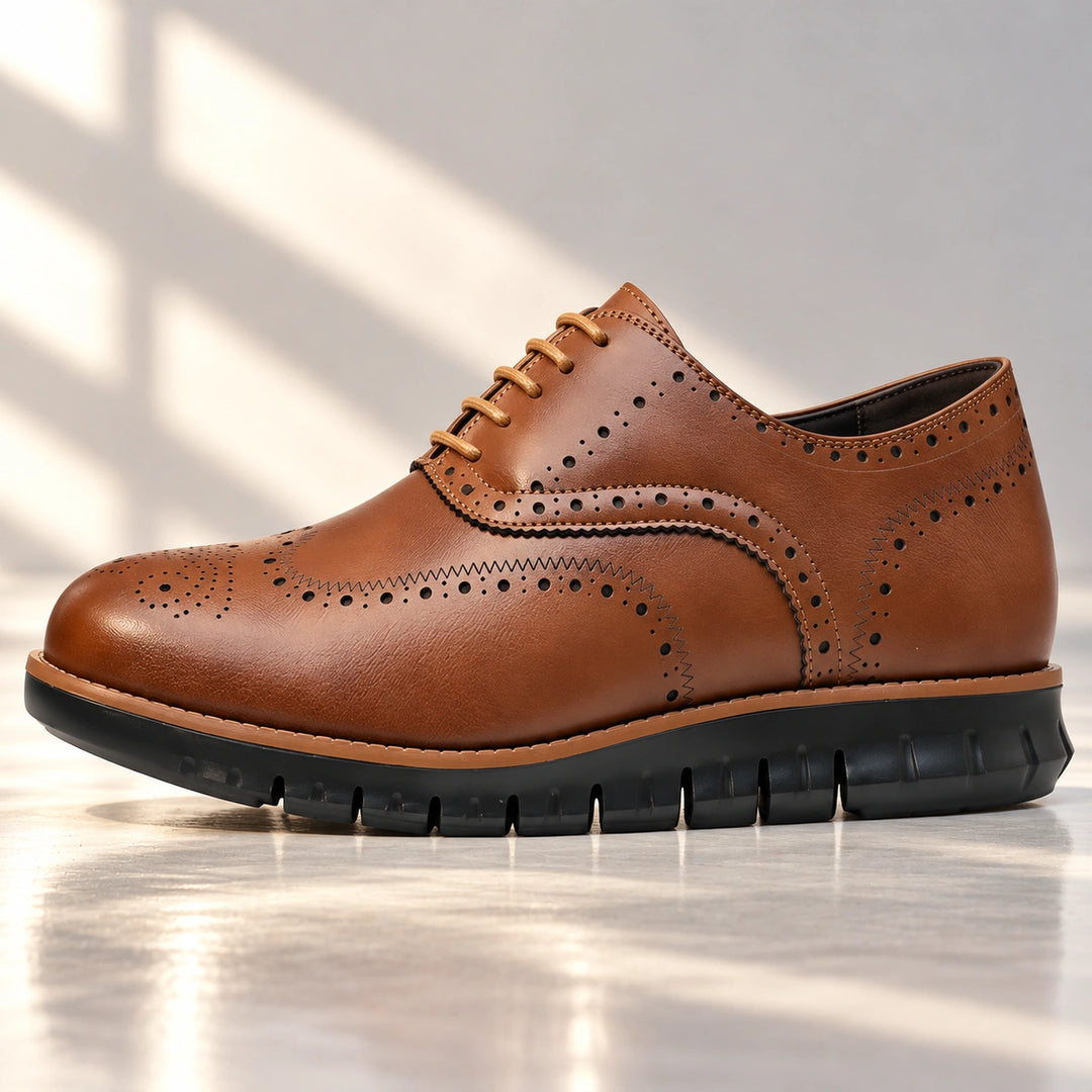 Miles Wingtip Brogue Flex Sole Oxford Shoes - Brown Black Sole