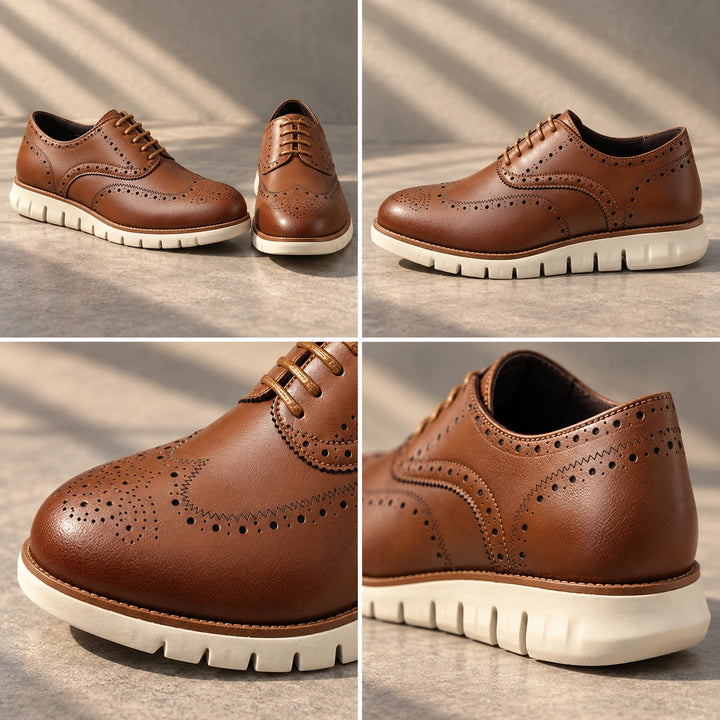 Miles Wingtip Brogue Flex Sole Oxford Shoes - Brown White Sole