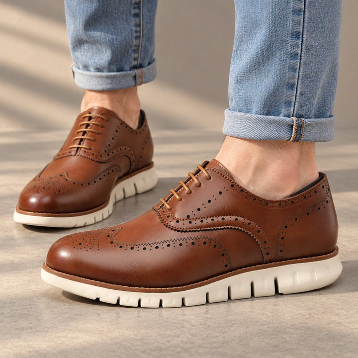 Miles Wingtip Brogue Flex Sole Oxford Shoes - Brown White Sole
