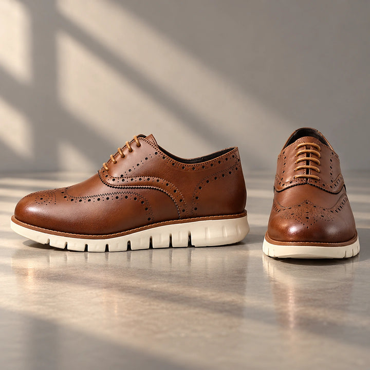 Miles Wingtip Brogue Flex Sole Oxford Shoes - Brown White Sole