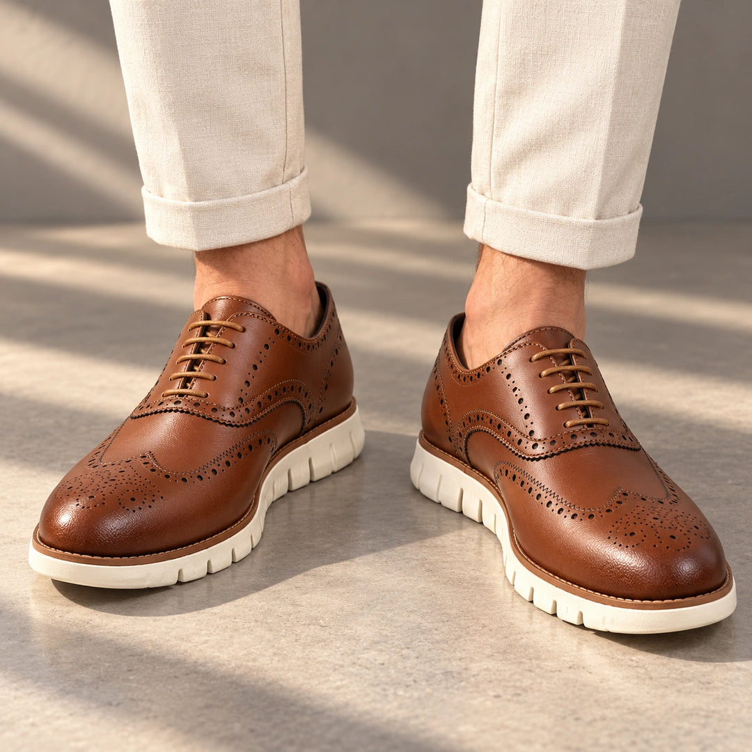 Miles Wingtip Brogue Flex Sole Oxford Shoes - Brown White Sole