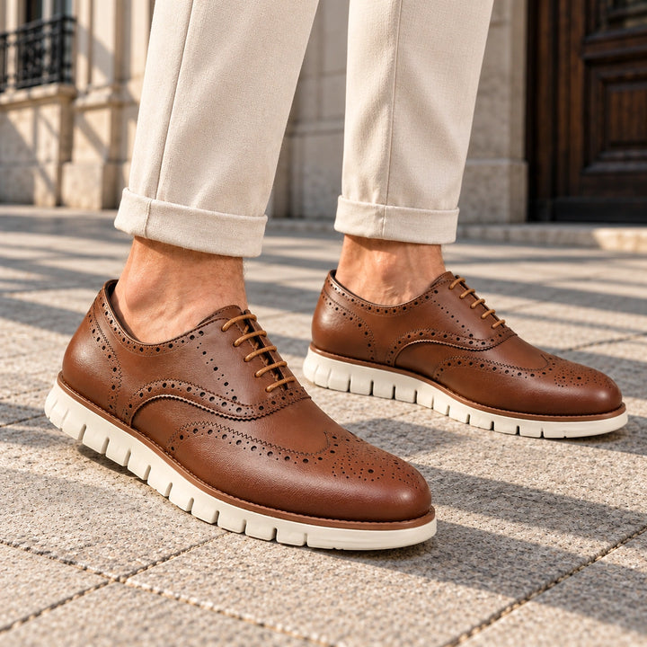 Miles Wingtip Brogue Flex Sole Oxford Shoes - Brown White Sole