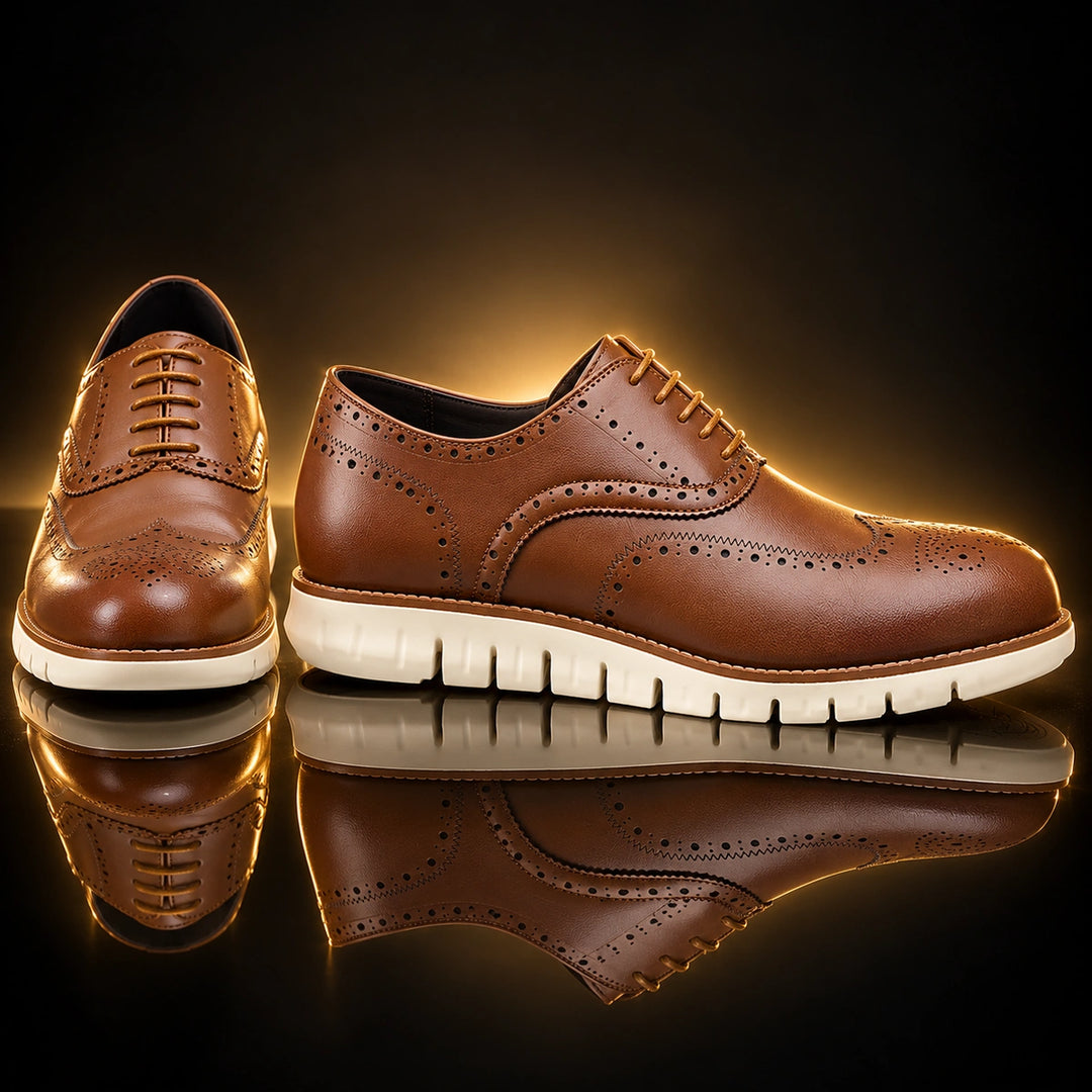Miles Wingtip Brogue Flex Sole Oxford Shoes - Brown White Sole