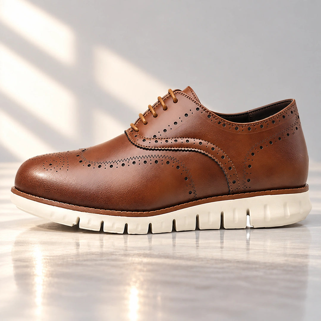 Miles Wingtip Brogue Flex Sole Oxford Shoes - Brown White Sole