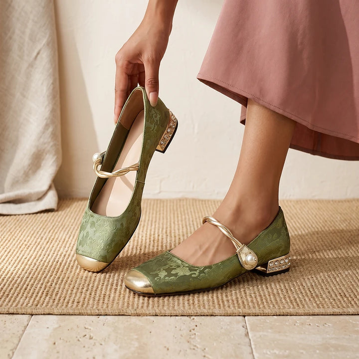 Celestine Women's Brocade Mary Jane Flats - Green