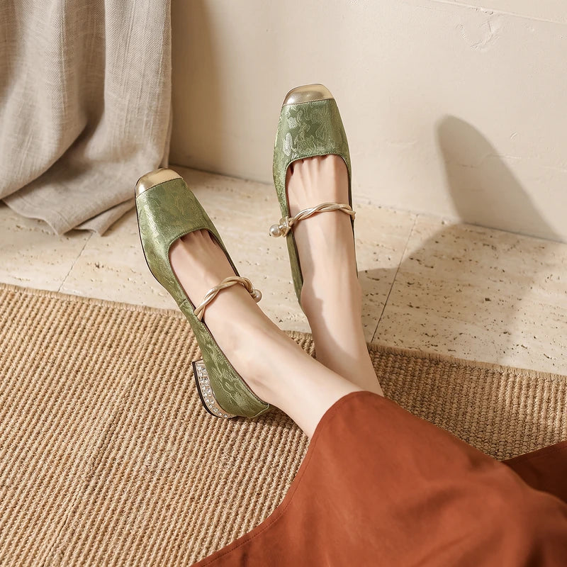 Celestine Women's Brocade Mary Jane Flats - Green
