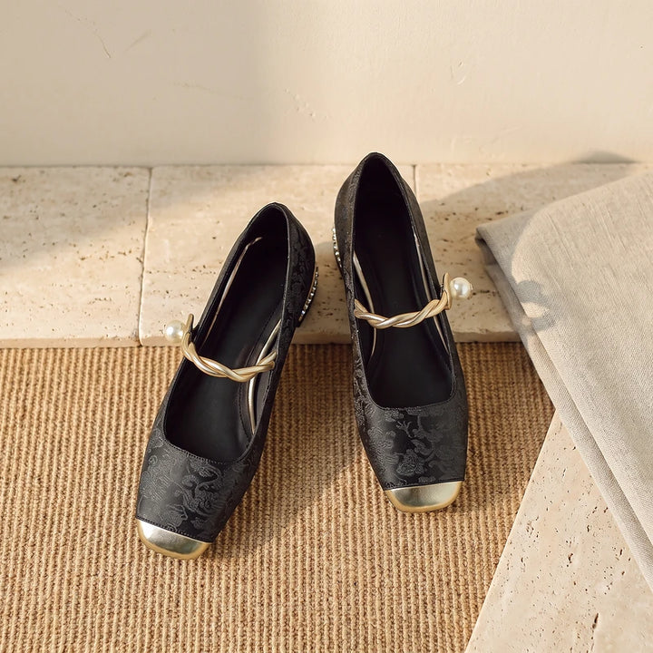Celestine Women's Brocade Mary Jane Flats - Black