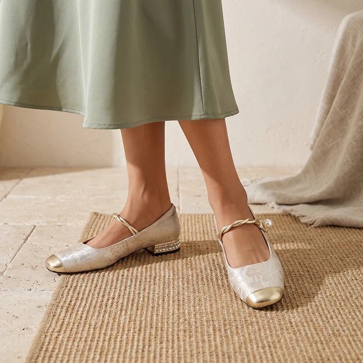 Celestine Women's Brocade Mary Jane Flats - Beige