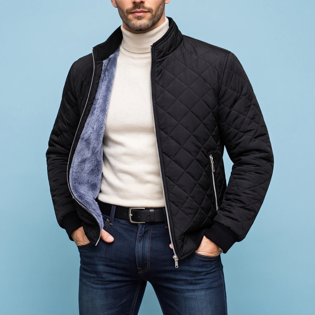 Nicholas Diamond Quilted Sherpa Lined Bomber Jacket - Black