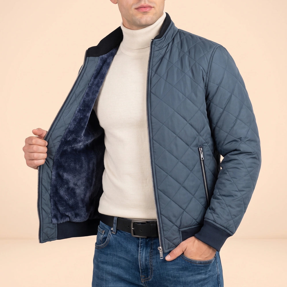 Nicholas Diamond Quilted Sherpa Lined Bomber Jacket - Gray