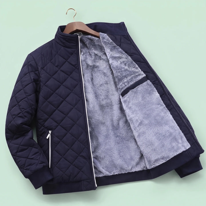 Nicholas Diamond Quilted Sherpa Lined Bomber Jacket - Navy Blue