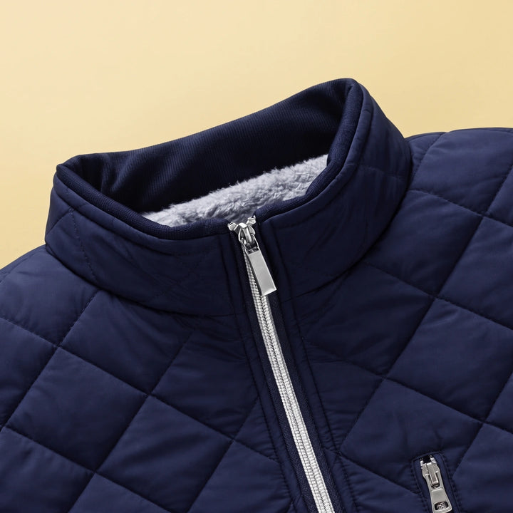 Nicholas Diamond Quilted Sherpa Lined Bomber Jacket - Navy Blue
