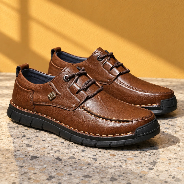 Noel Crinkled Leather Moc Toe Lace Up Shoes - Brown