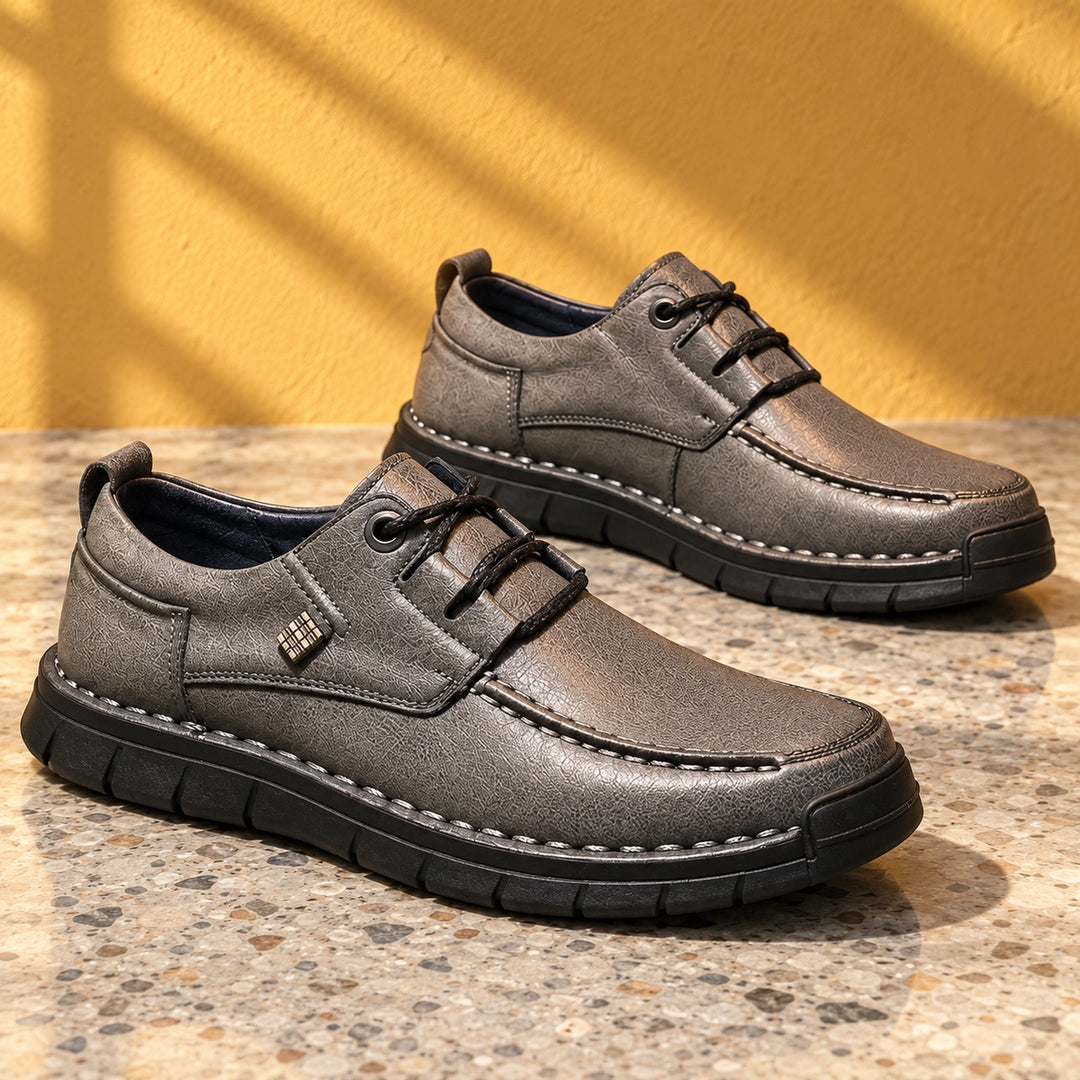 Noel Crinkled Leather Moc Toe Lace Up Shoes - Gray