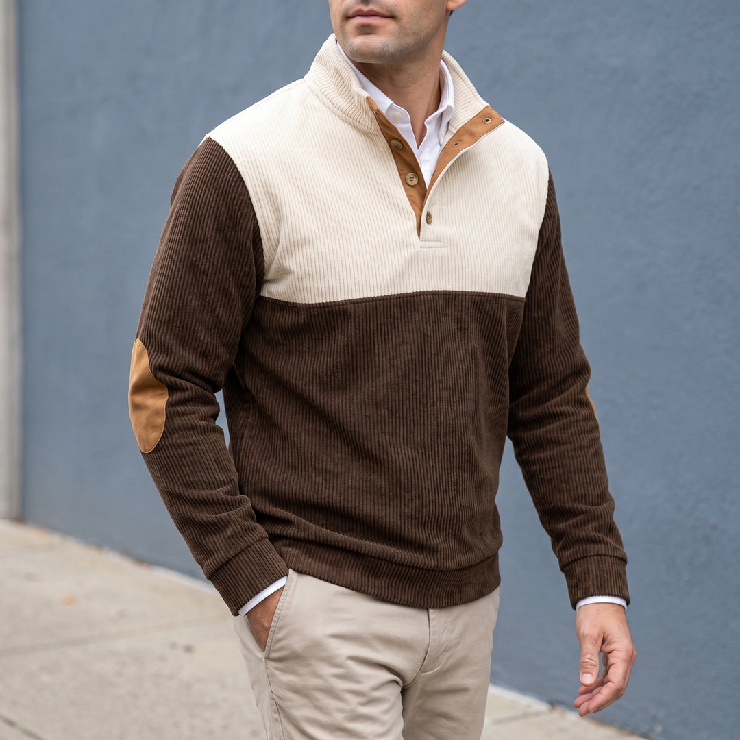 Oberon Two Tone Corduroy Mock Neck Sweater - Brown