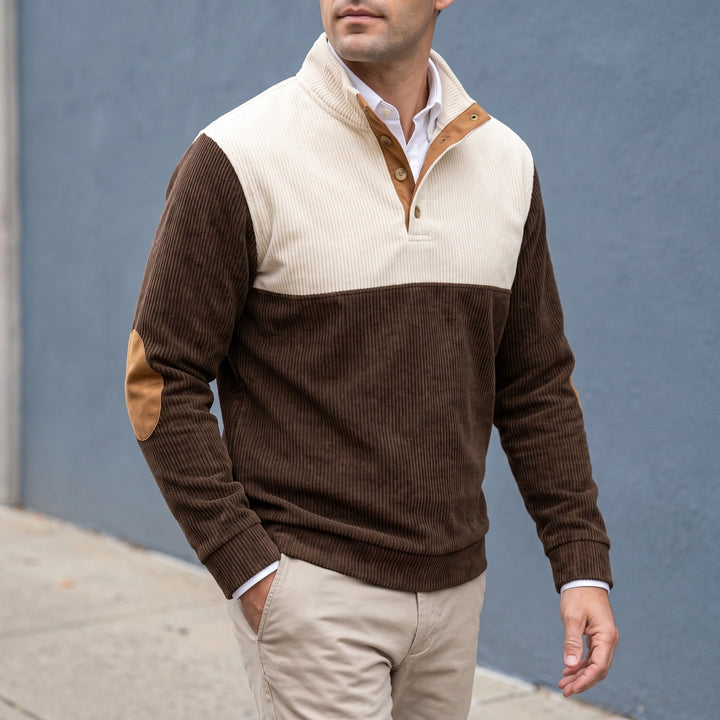 Oberon Two Tone Corduroy Mock Neck Sweater - Brown