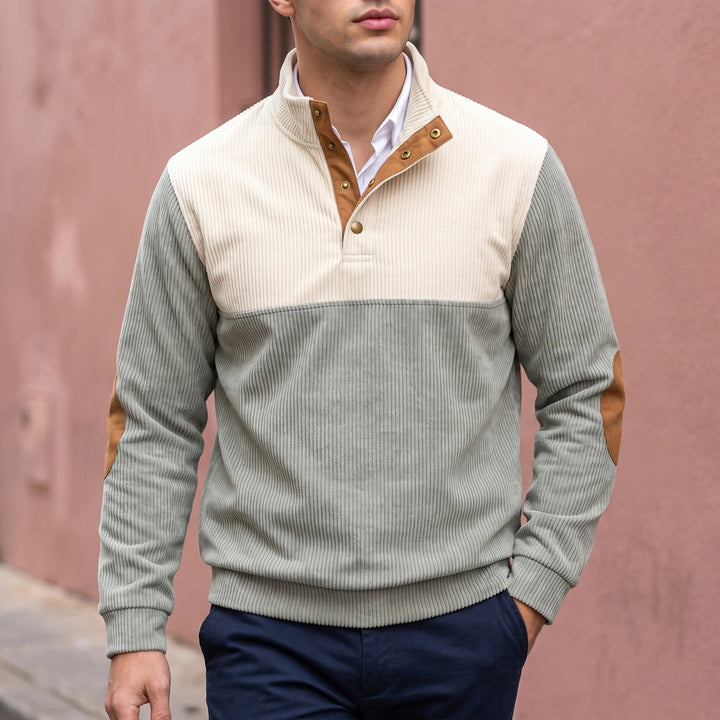 Oberon Two Tone Corduroy Mock Neck Sweater - Gray